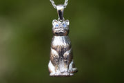 Cat Keepsake Urn, with blue eyes, on chain. Urn Necklace, Necklace for Ash, Pet Cremation Jewelry, Cat Necklace for Ash, Pet Remembrance Jewelry, Silver Necklace for Ash, Silver Cat Necklace